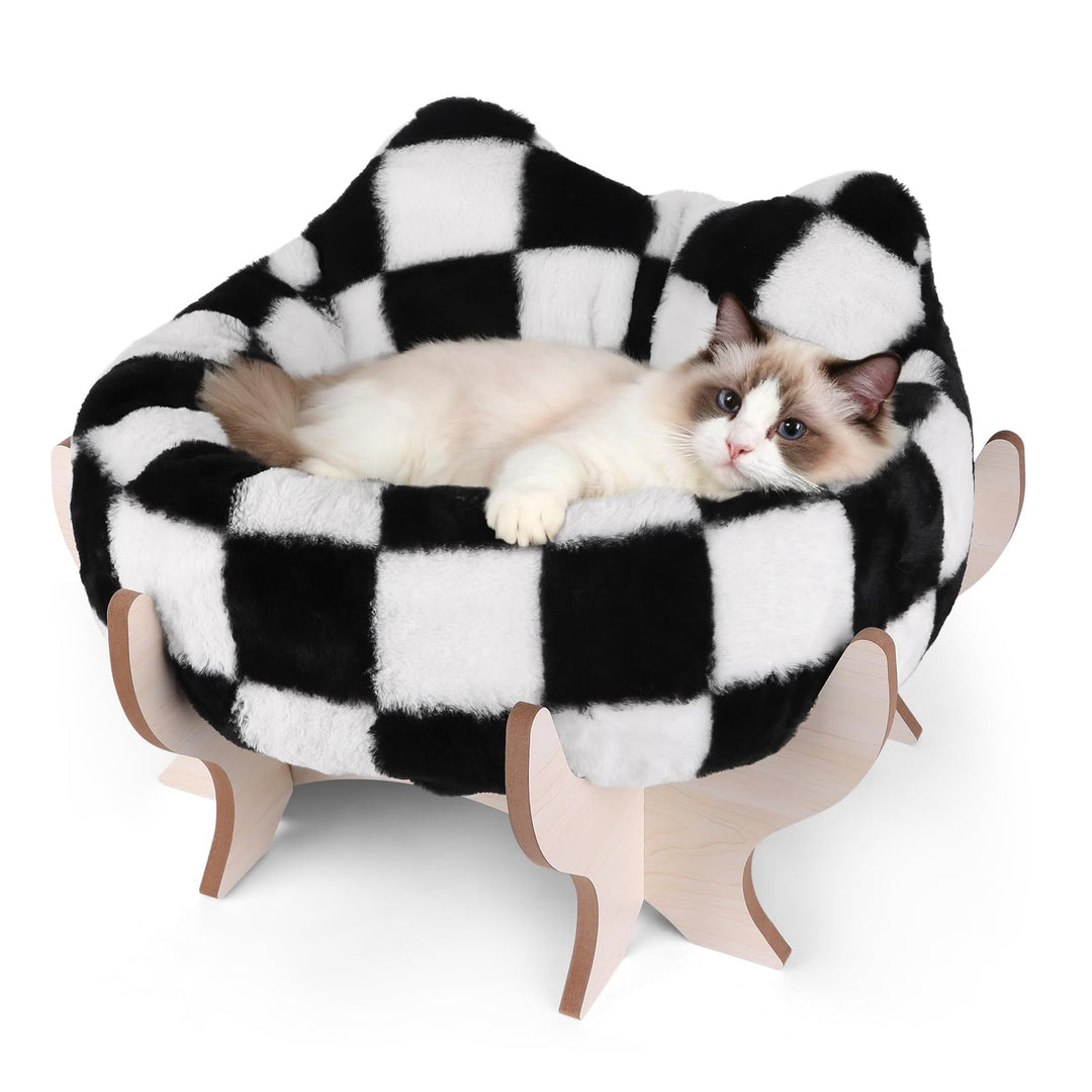 Katzenbetten für Wohnungskatzen, Kätzchen und kleine Hunde mit erhöhtem Holzgestell, 46 × 28 cm ruts