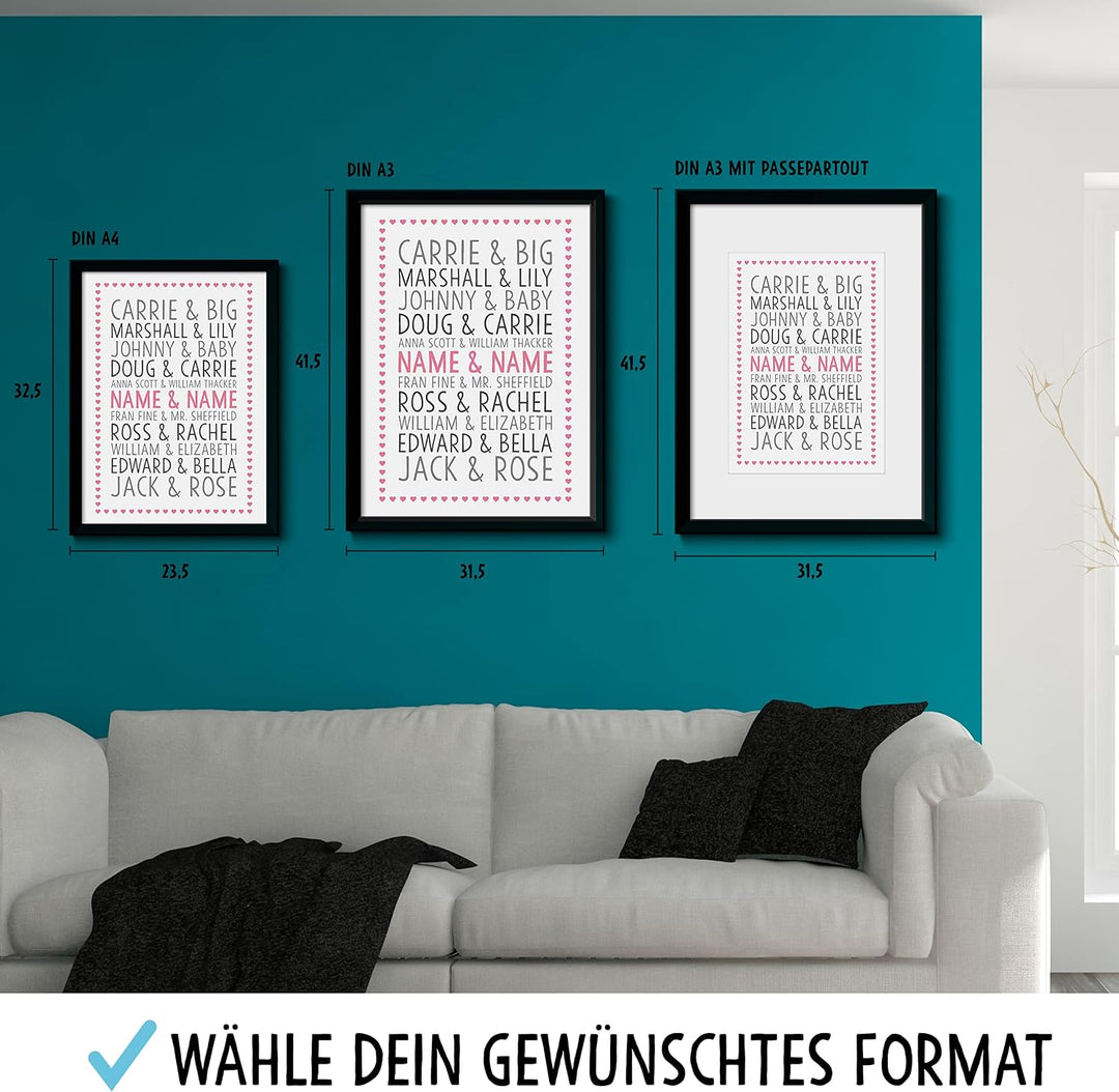 OWLBOOK DU &amp; ICH berühmte Filmpaare Bild im Holz-Rahmen A3 Geschenke Geschenkideen für die Freundin