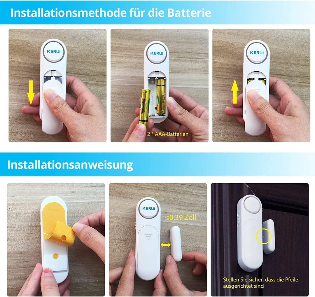 Fensteralarm,Türalarm mit 4 Fernbedienungen, Drahtloses Home Security Alarmanlage Magnetsensor 120dB
