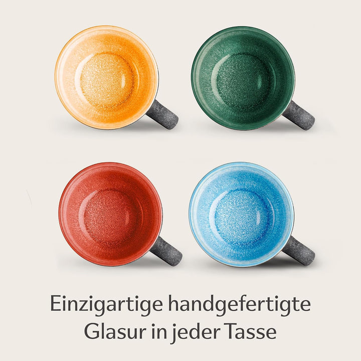 Cosumy 4er Set Espressotassen Bunt 90ml Steingut – mit Untertassen – Mokka | Handgefertigt mit reakt
