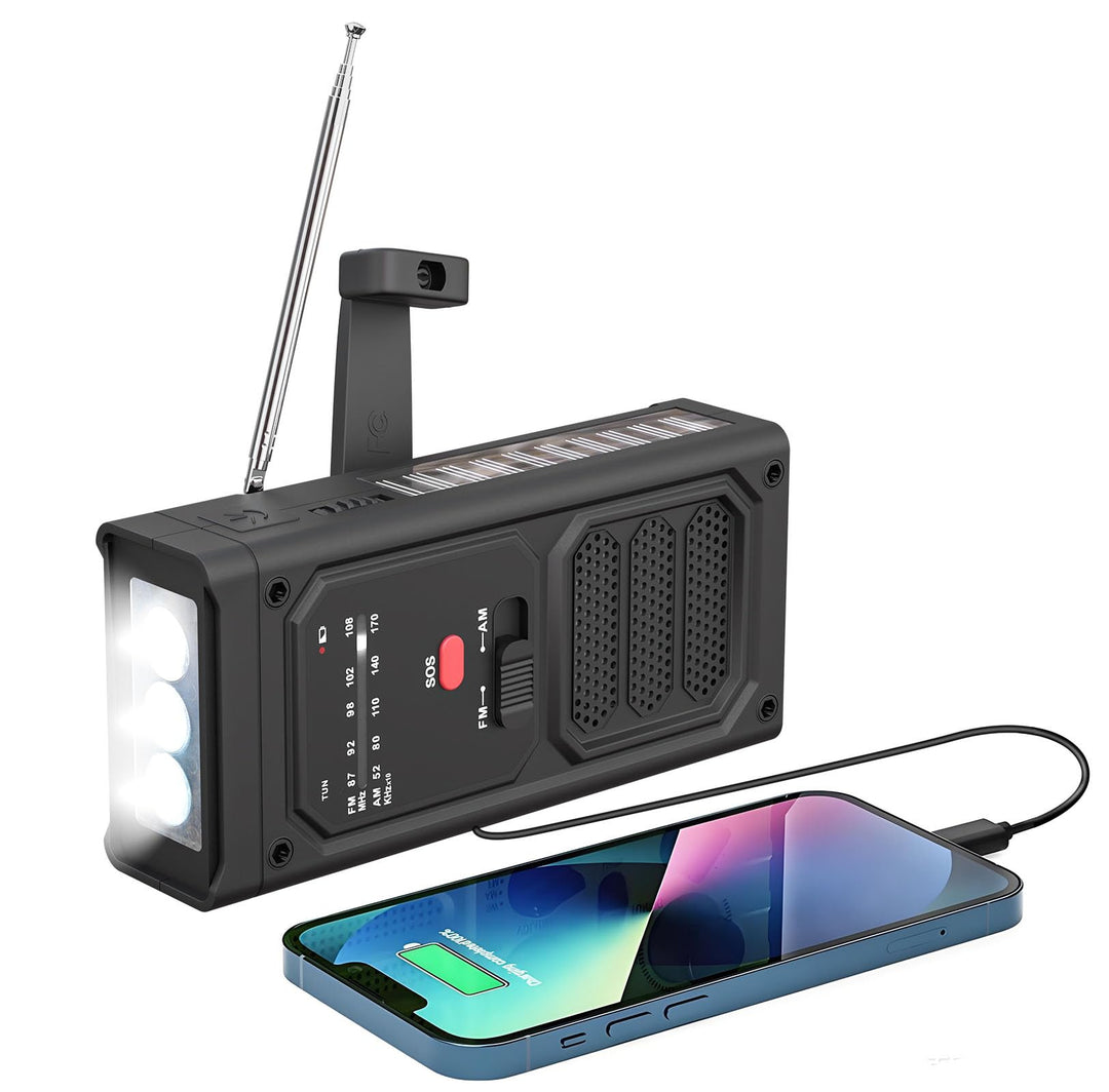 Notfall-Solarradio, Tragbare Kurbelradio mit SOS-Alarm, LED-Taschenlampe, AM/FM Notfallradio mit 200