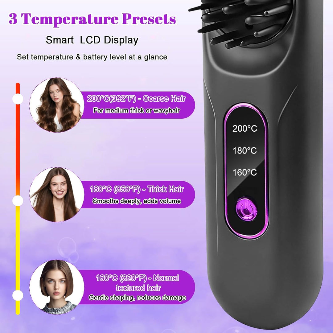 Stylingbürste für Kurze Haare, Haarbürste Elektrisch für Langes Haare, Glättbürste Kabellos mit 3 Wä