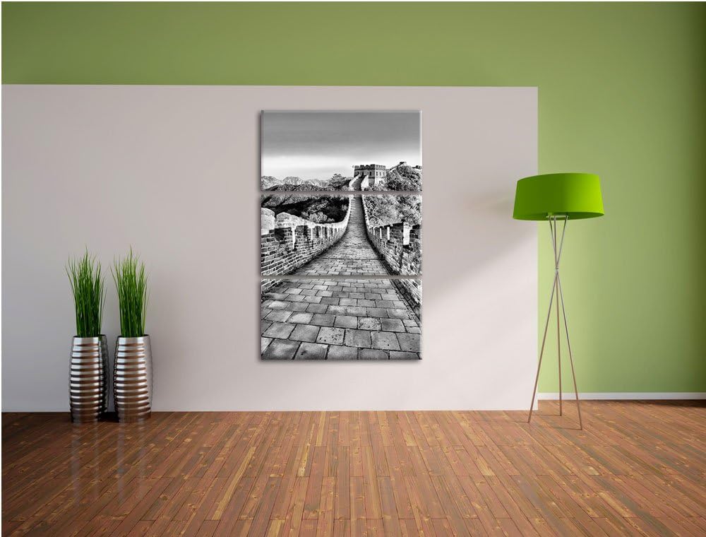 Pixxprint Monocrome, Grosse chinesische Mauer bei Sonnenaufgang 3-Teiler Leinwandbild 120x80 Bild au