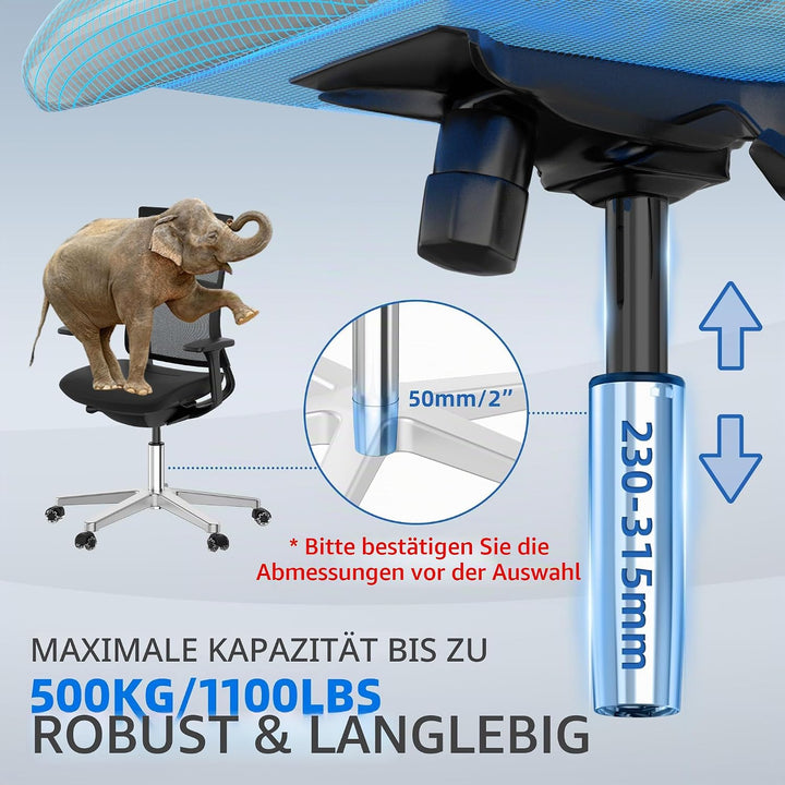 WEWILL Gasdruckfeder für Bürostühle, Länge 230mm - 315mm, Silber Silber 230-315mm, Silber 230-315mm