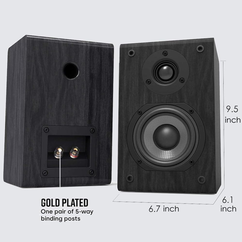 LONPOO 2-Wege Passive Regal-Lautsprecher, 75W RMS Klassische Holz-Lautsprecher mit 4-Zoll Kohlefaser