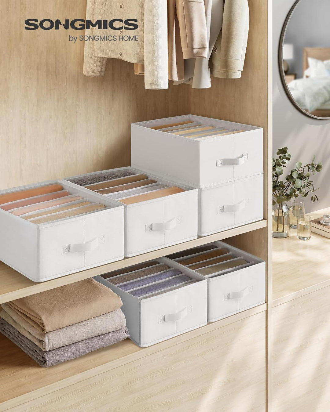 SONGMICS Kleiderschrank-Organizer 6er Set, Aufbewahrungsbox 6 Fächer, Schubladen-Ordnungssystem, Ord