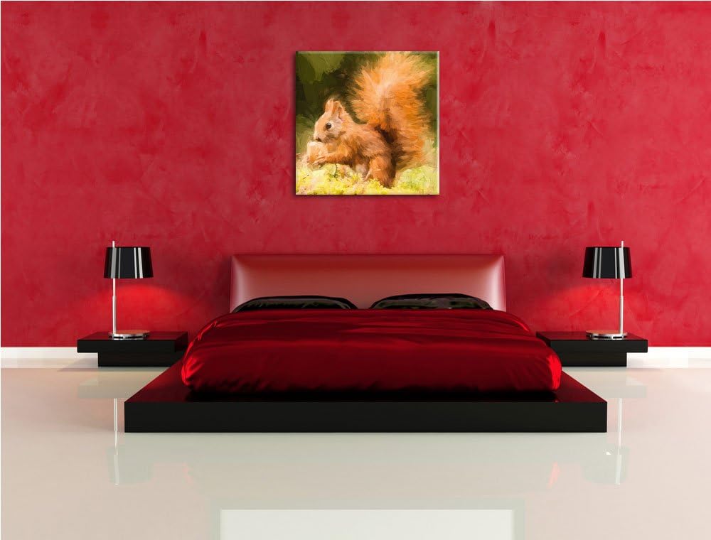 Pixxprint Eichhörnchen mit Nuss als Leinwandbild/Grösse: 70x70 cm/Wandbild/Kunstdruck/fertig bespann