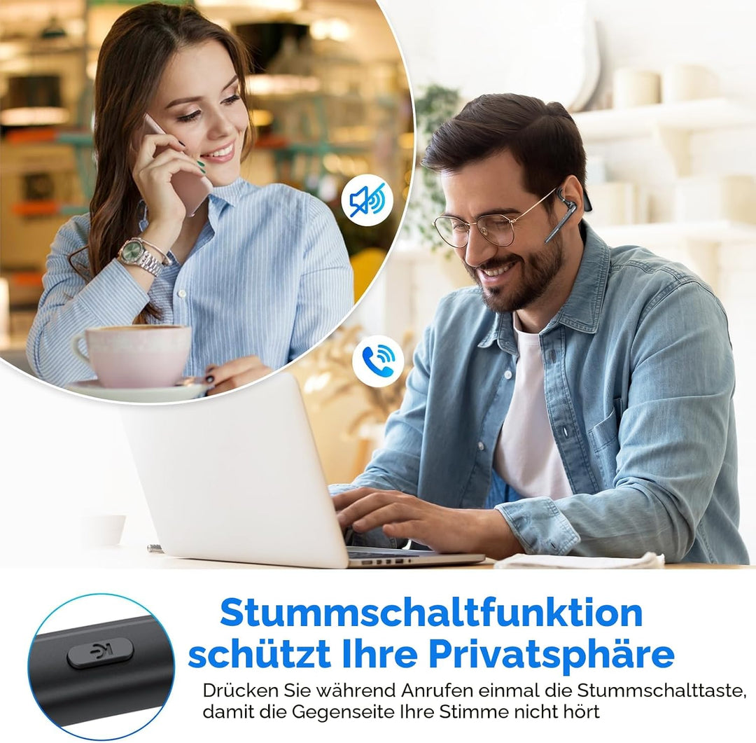 Bluetooth Headset V5.3, 60Hrs Freisprecheinrichtung Wireless Headset mit Dual Geräuschunterdrückung