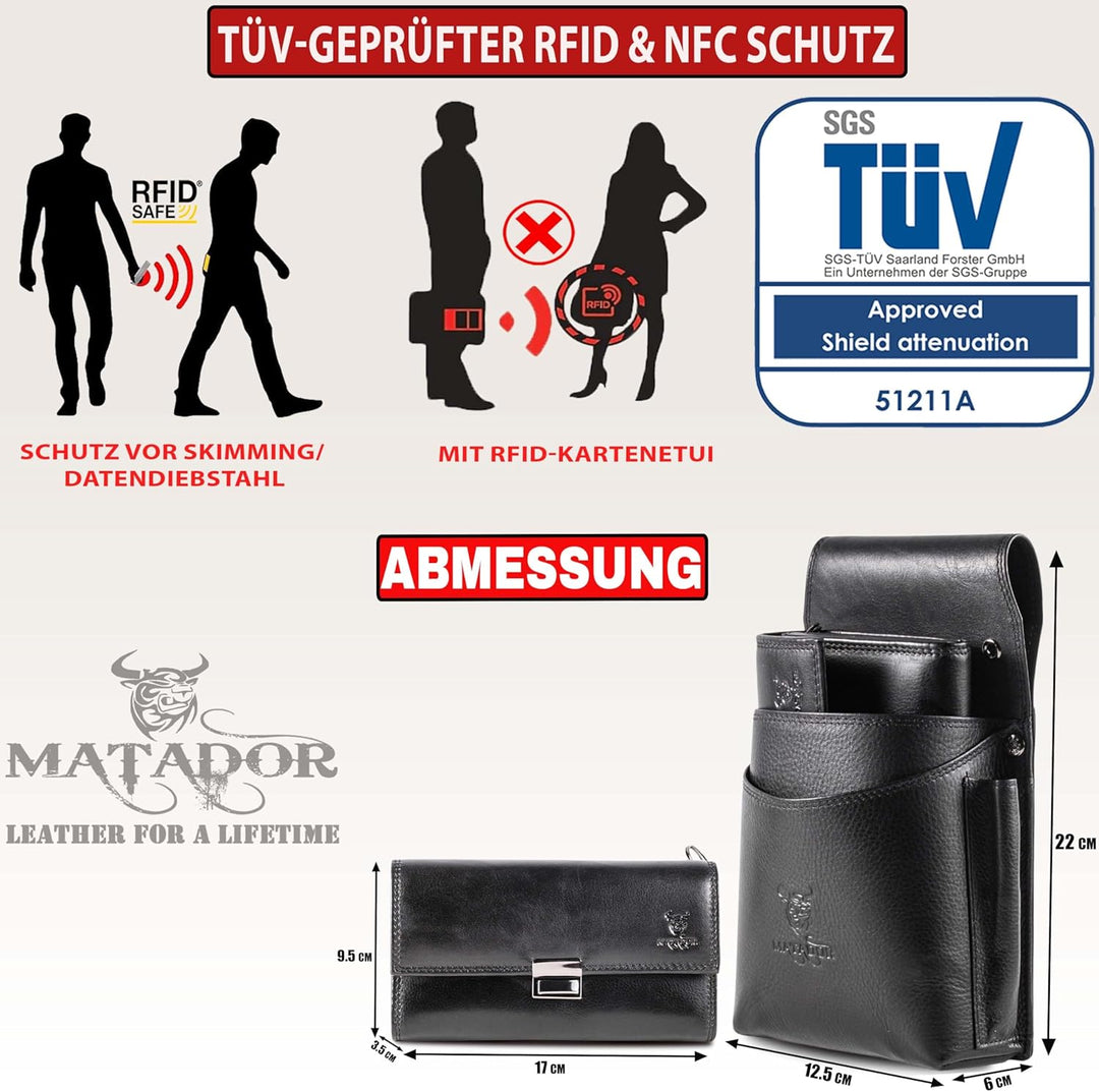 MATADOR Leder Profi-Kellner-Set Kellner-Geld-Börse-Tasche-Portemonnaie mit Kette Bedienungsgeldbeute