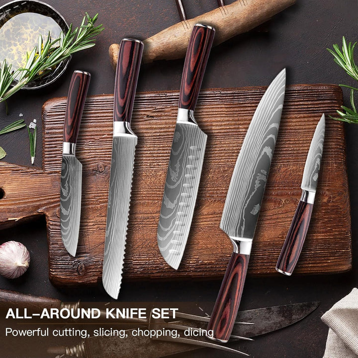 Messerset 5-tlg, Küchenmesser Set aus Hochwertigem Edelstahl, Premium Küchenmesserset Ergonomischem