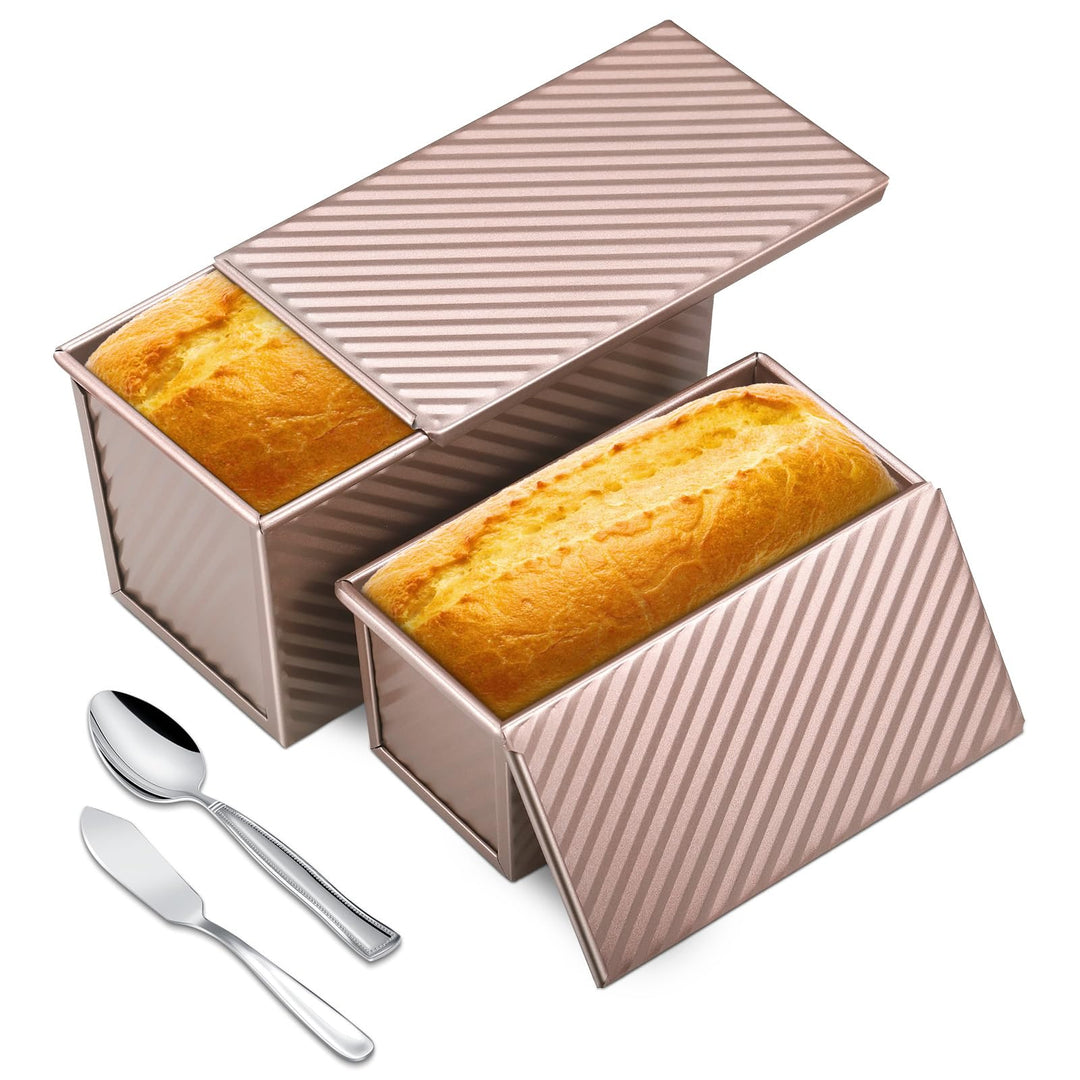 4 Stück Brotbackform Set, Toastbrot Backform mit Deckel 450g und 230g, Brotbackformen aus Kohlenstof