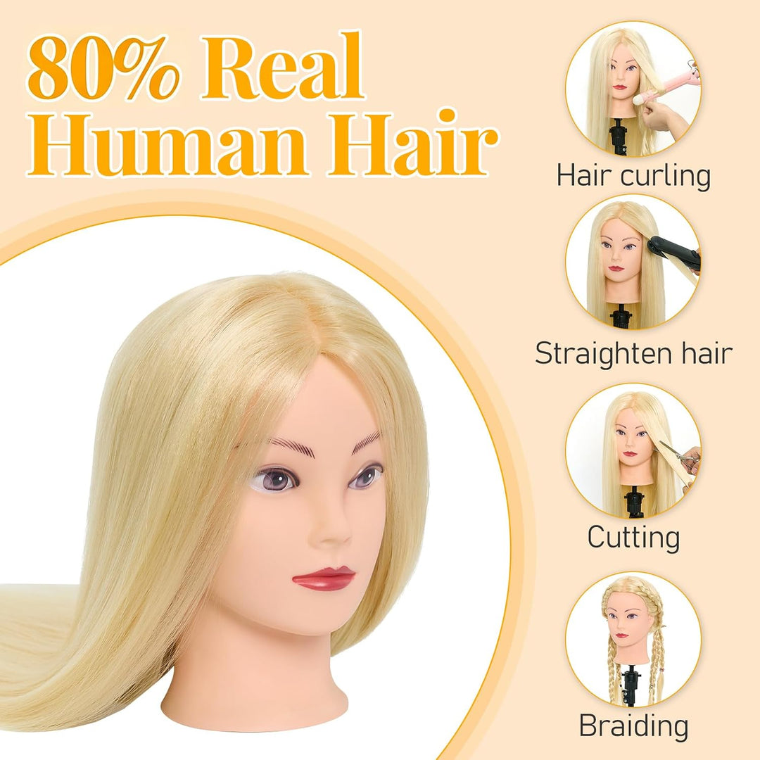 Frisierkopf,Neverland Übungskopf 71cm 60% Echthaar,Frisieren Trainingsköpfe für Friseure Ausbildung
