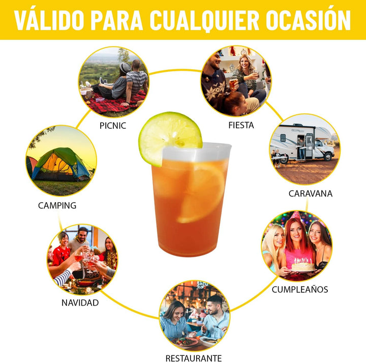 100 x 500 ml Wiederverwendbare und Einwegbecher - Hartplastik, unzerbrechlich, für Partys, Büro oder