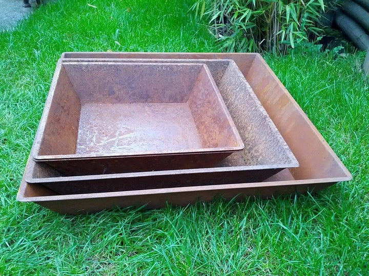 Zen Man Edelrost Viereck Feuerschale Garten Pflanzschale Kerz-Feuerschale 029050 (D30 H10cm), D30 H1