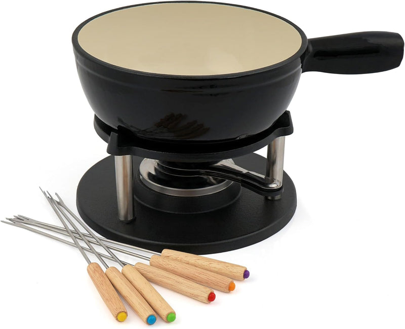 BBQ-Toro Gusseisen Fondue Set für 6 Personen | 2 Liter | Fondueset 9 teilig mit Brenner und Gabeln |