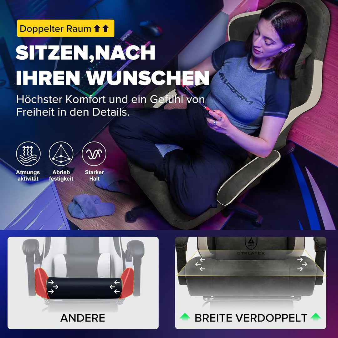 GTPLAYER Gaming Stuhl Ergonomischer Gaming Sessel Schreibtischstuhl Kunstleder, Federsitzkissen, Ver