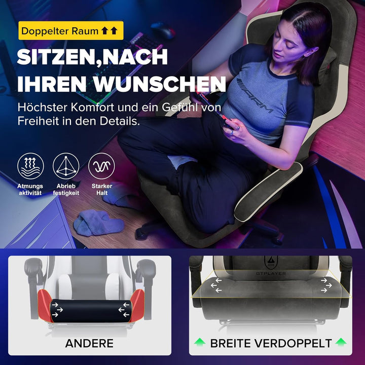 GTPLAYER Gaming Stuhl Ergonomischer Gaming Sessel Schreibtischstuhl Kunstleder, Federsitzkissen, Ver