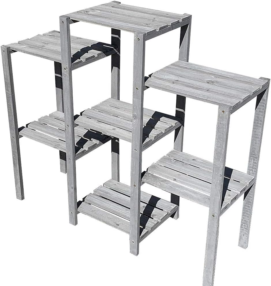 Melko Blumenregal Holz Pflanzregal Grau Blumentreppe 7 Stufen Blumenständer 97 x 31 x 87 cm Blumenle