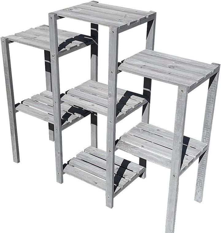 Melko Blumenregal Holz Pflanzregal Grau Blumentreppe 7 Stufen Blumenständer 97 x 31 x 87 cm Blumenle