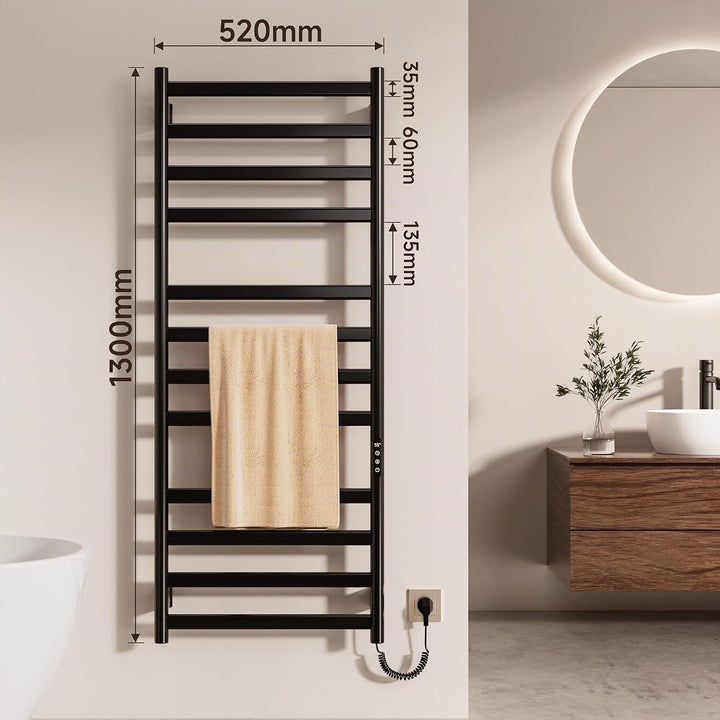 Elektrischer Badheizkörper,Schwarz handtuchheizkörper elektrisch,Die Abmessungen sind:1300×520 mm,Mi