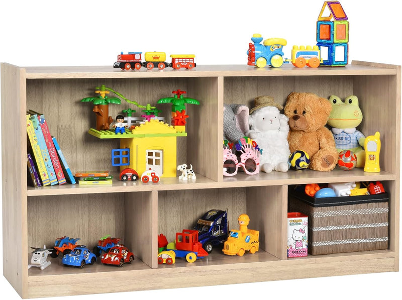 COSTWAY Kinder Spielzeugschrank Holz, Spielzeugregal mit 2 grossen Fächern und 3 kleinen Fächern, of