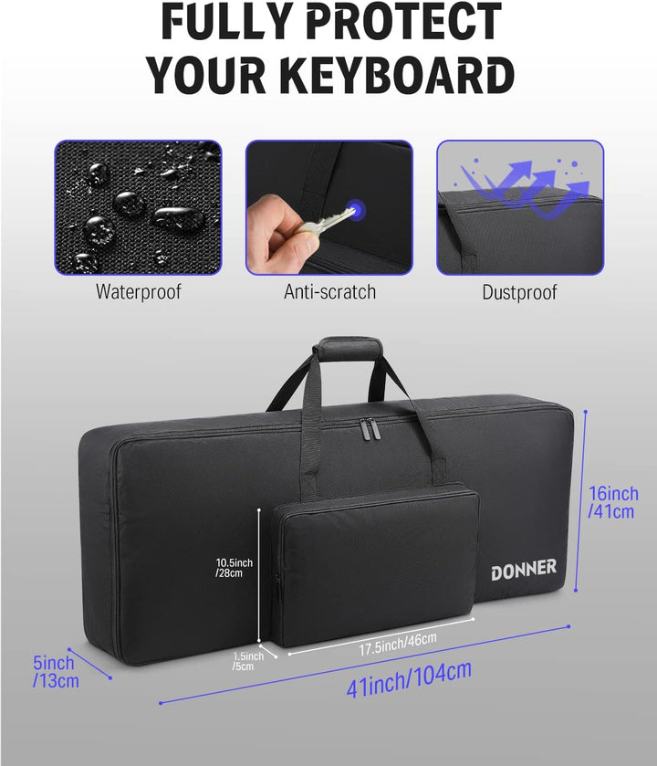 Donner Keyboardtasche 61 Tasten, 104 x 41 x 13 cm wasserdichte Keyboard Tasche 10 mm Dicke Polsterun
