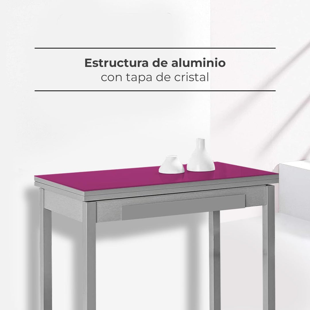 ASTIMESA - Küchentisch mit Schublade - Tisch mit Glasplatte in Aubergine - Minimalistisch - Gestell