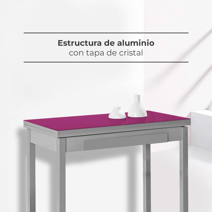 ASTIMESA - Küchentisch mit Schublade - Tisch mit Glasplatte in Aubergine - Minimalistisch - Gestell