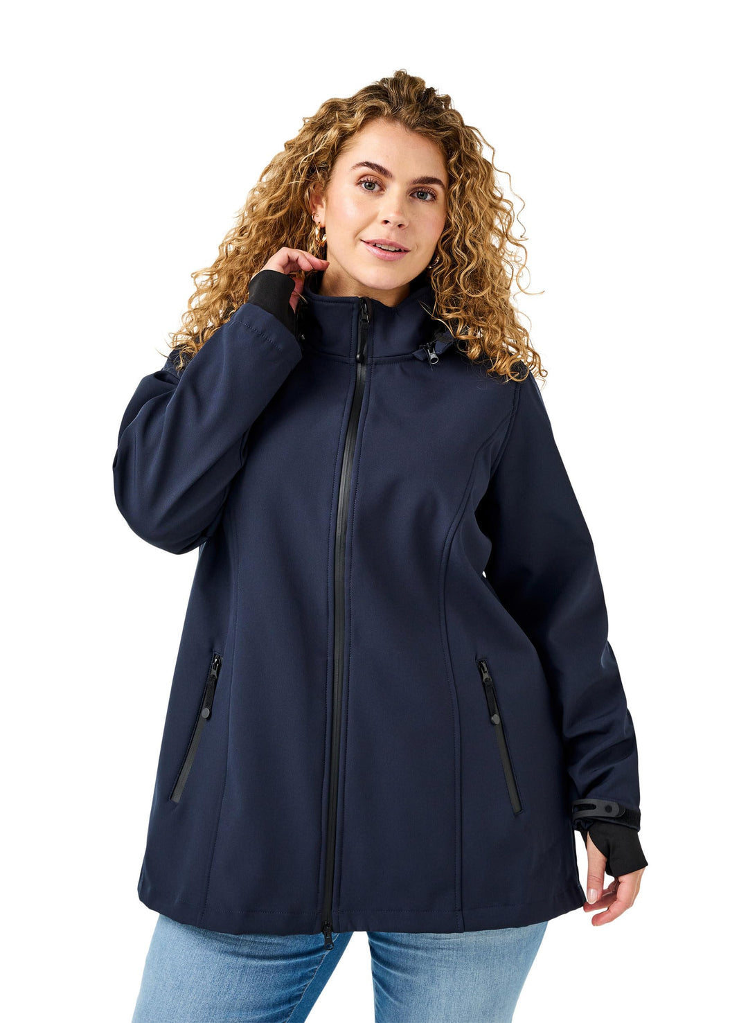 Zizzi Damen Grosse Grössen Softshell Jacke Kurz Kapuze Gr 50-52 Night Sky, 50-52 Night Sky