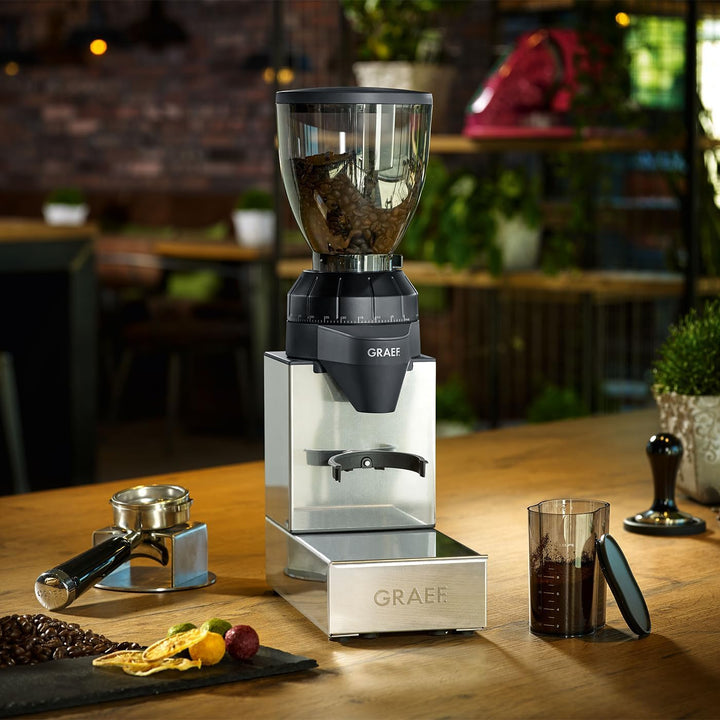 GRAEF Kaffeemühle CM850, Kegelmahlwerk aus Edelstahl, 40 Mahlgradeinstellungen, abnehmbarer 350g Kaf