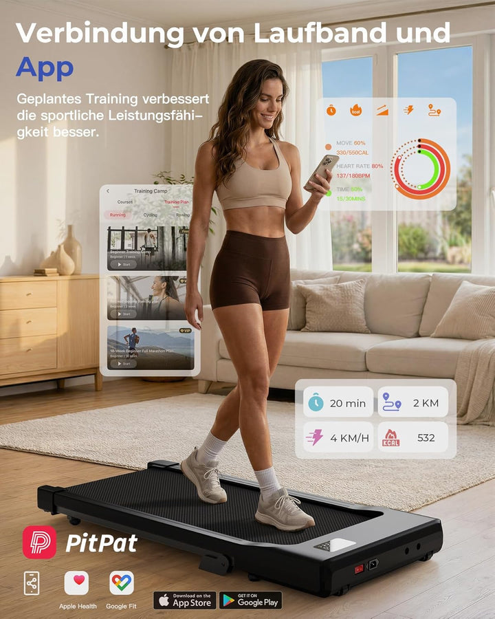 MJWW Walking Pad mit Steigung 6%, Laufband für Zuhause & Büro 136 KG mit Smart App 6 km/h & 12 km/h,