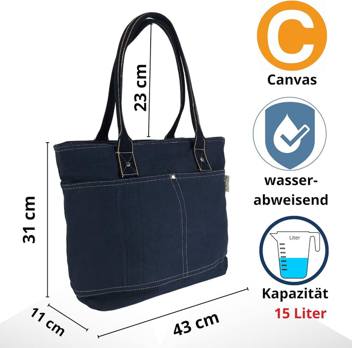 Domelo Damen Handtasche/Shopper. Vegane Schultertasche aus Canvas. Grosse schlichte Tote Tasche aus
