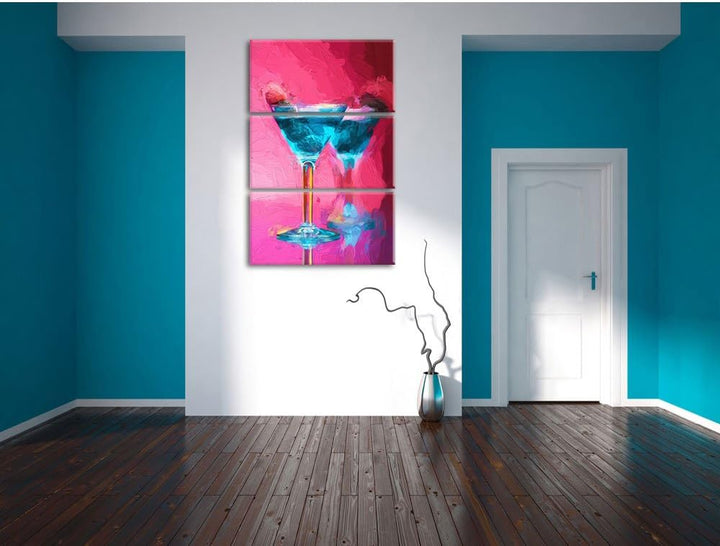 Pixxprint Cocktail mit Himbeeren als Leinwandbild/Grösse: 3 Teilig (120x80) cm/Wandbild/Kunstdruck/f
