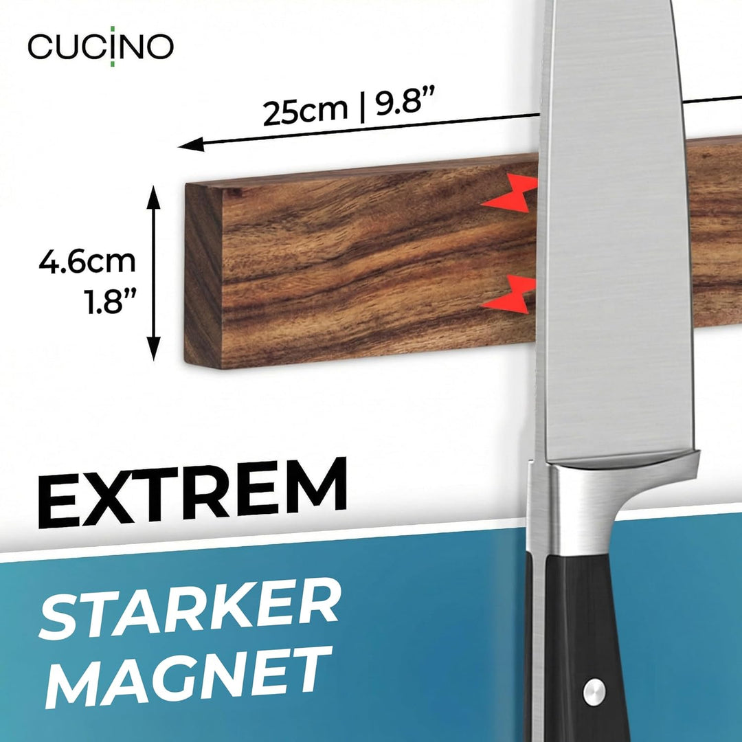 CUCINO Messer Magnetleiste selbstklebend - Vergleichssieger mit extra starkem Magnet - Einfache Mont