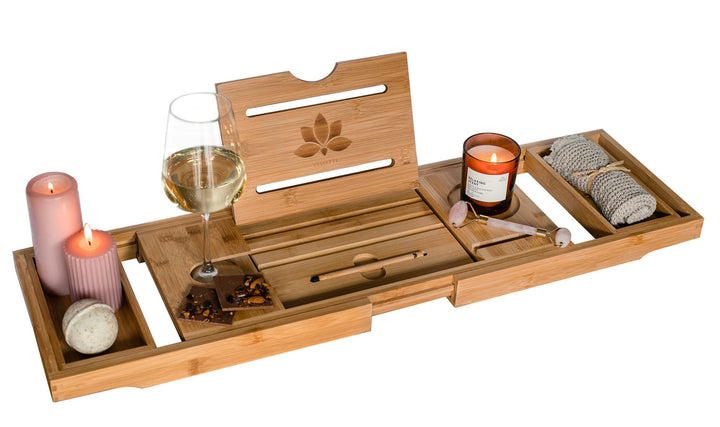VELIATTE Badewannenablage Ausziehbar Holz 70-105 x 23 x 4 cm - Bamboo Bathtub mit Ständer und Stift