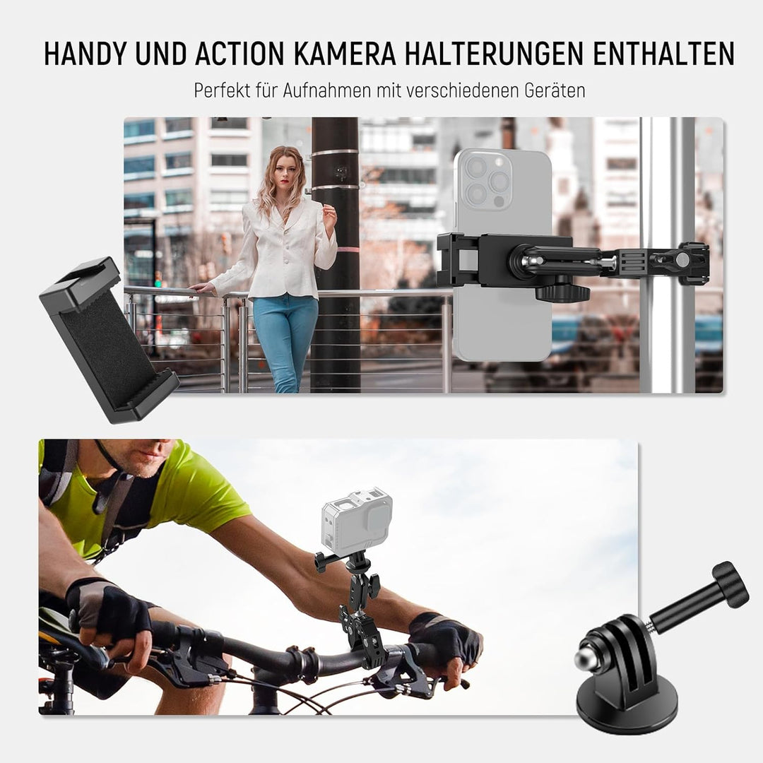NEEWER SuperKlemme mit 3" Dual Kugelkopf Zauberarm, Cold Shoe, 1/4" 3/8" Gewinde, Handy/Action Kamer
