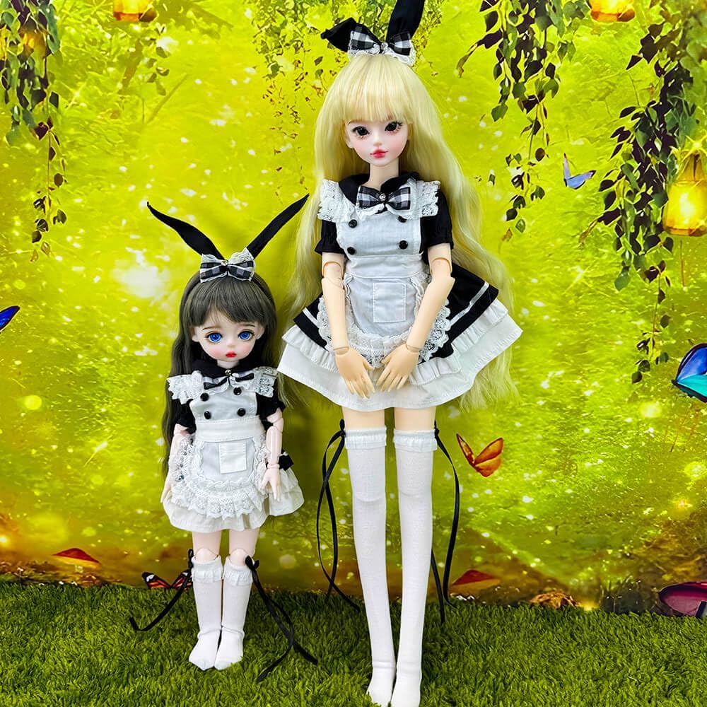 niannyyhouse 1/3 1/4 1/6 BJD Puppen Kleidung Kleid Schürze Kopfschmuck Unterhose Socken Bunny Dienst