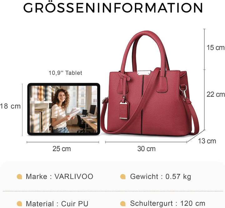 VARLIVOO Elegant Damen Handtasche Schultertasche Frauen Umhängetasche Taschen Shopper Wasserdicht PU
