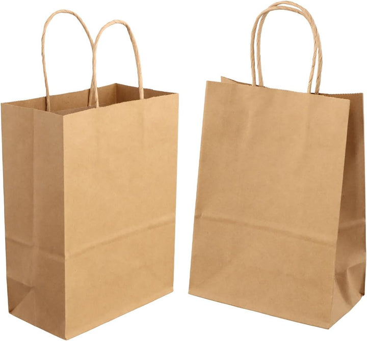 QWORK® 60 Stück Braun Geschenktüten aus Papier mit Griffen, kraftpapier tüten, 15 x 8 x 21 cm, für P