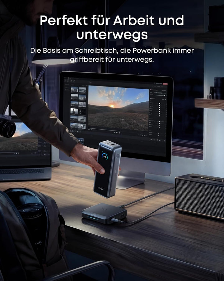 Anker Prime Powerbank mit Ladebasis, 26.250mAh, 300W Ausgangsleistung, für 6 Geräte gleichzeitig, bi