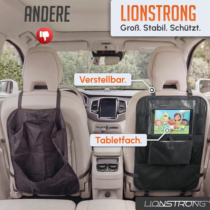 LIONSTRONG® Auto Organizer Kinder Rücksitz schwarz [WASSERDICHT] - Rückenlehnenschutz Auto Kinder un