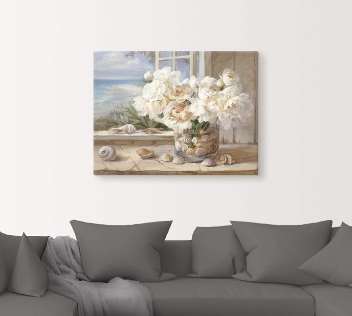 ARTland Leinwandbilder Wandbild Bild auf Leinwand 60x45 cm Wanddeko Fensterblick Fenster Strand Meer