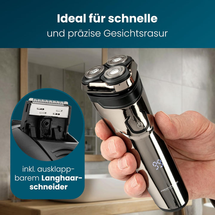 ProfiCare® Rasierer Herren elektrisch | 3-fach Schersystem | flexible Scherköpfe | mit Langharschnei
