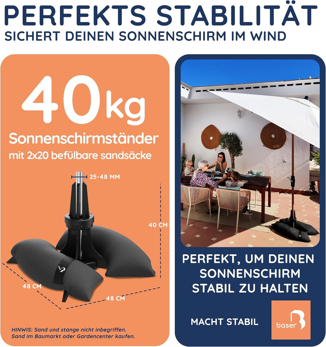 Baser Sonnenschirmständer befüllbaren Sandsäcken als Gewichte (30 bis 50 kg), für Schirmdurchmesser