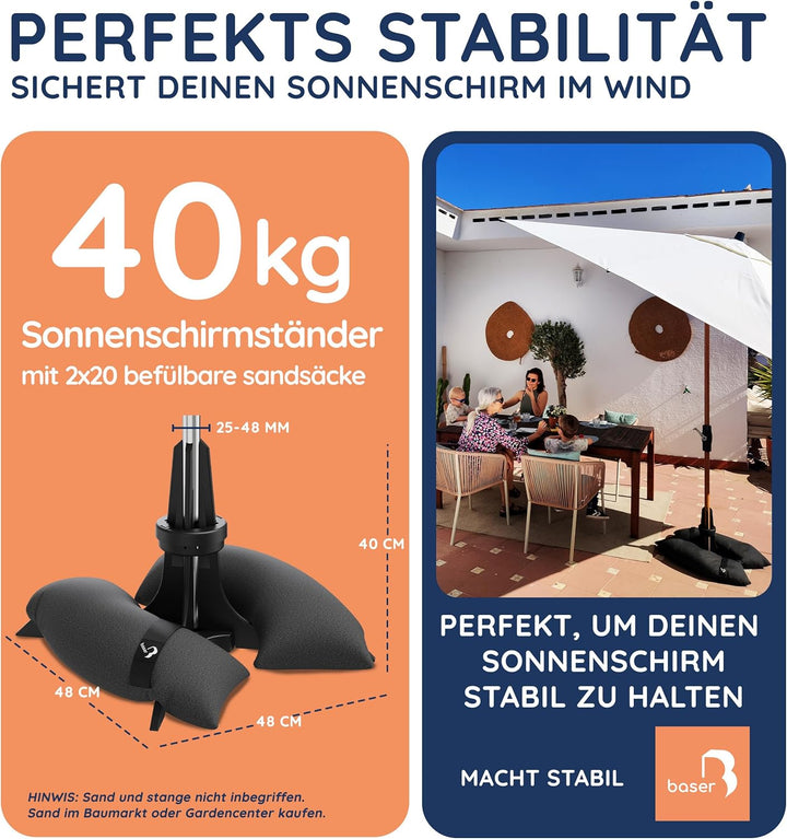 Baser Sonnenschirmständer befüllbaren Sandsäcken als Gewichte (30 bis 50 kg), für Schirmdurchmesser
