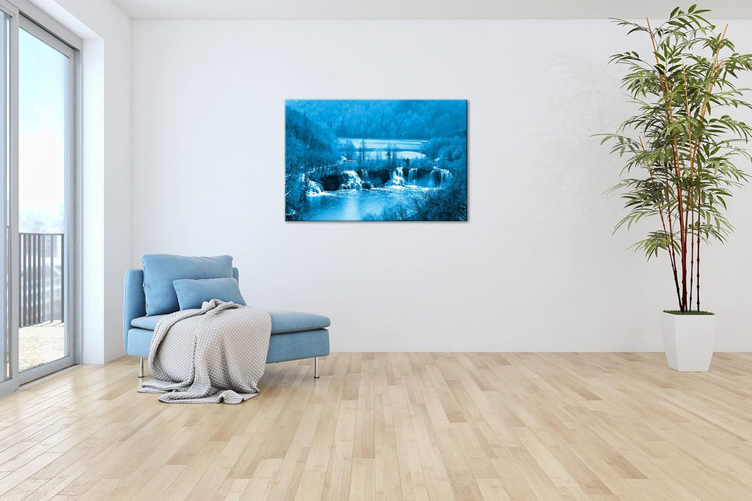 deyoli Kaskaden in Kroatien Format 100x70 Effekt: Monocrome Blau als Leinwandbild, Motiv fertig gera