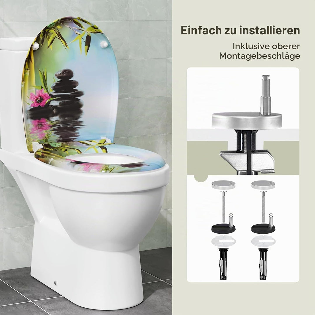 Toilettendeckel, WC Sitz mit Absenkautomatik, Klodeckel mit Schnellverschluss, 360° verstellbaren Sc