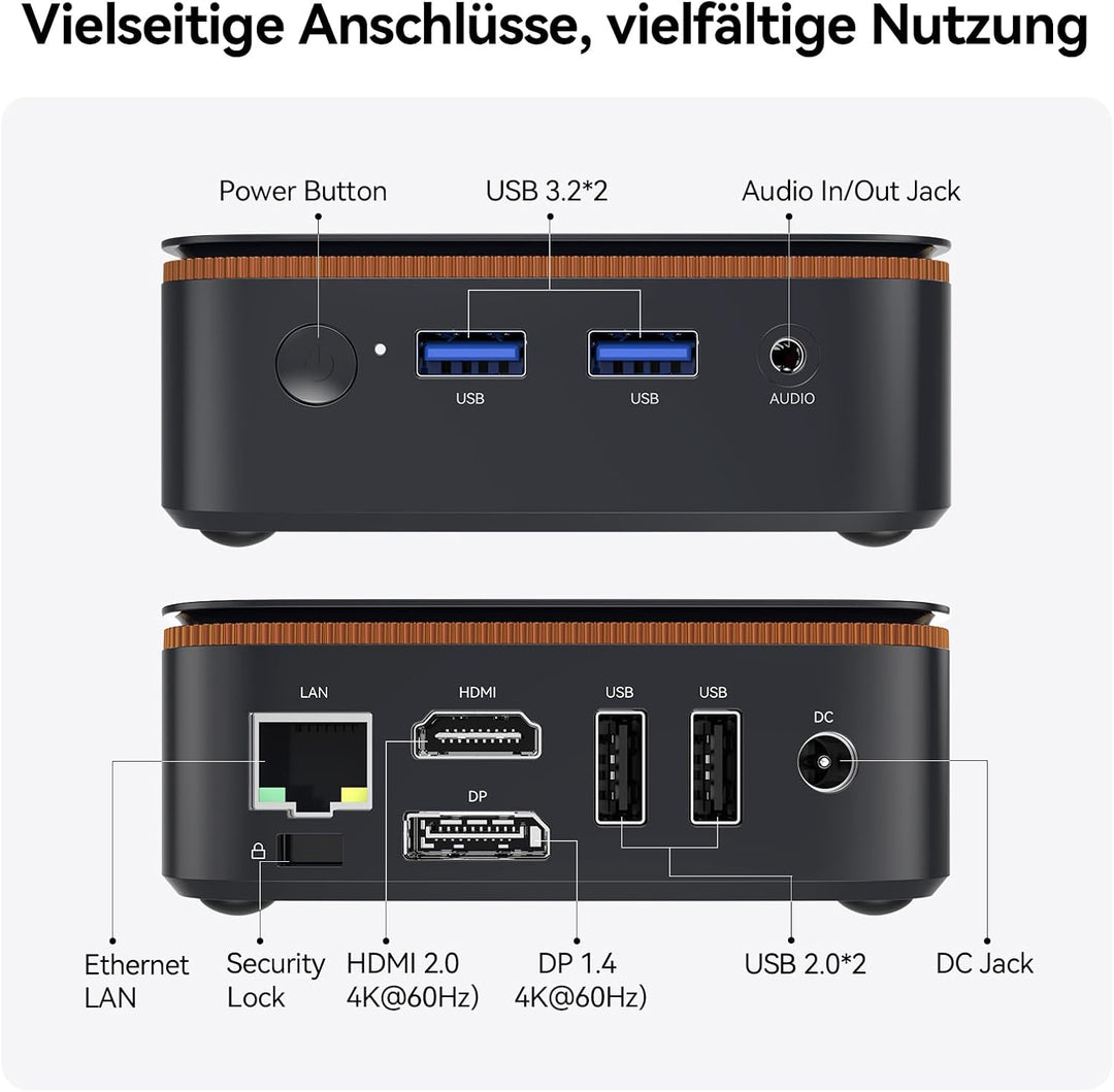 Huidun H50 AMD Ryzen, Radeon Vega 6 Mini PC(Besser als N95/N100/4300U), 8GB DDR4 256GB SSD, Win 11 p