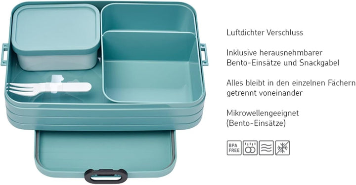 Mepal Brotdose Large - Brotdose mit Bento Box - Für 4 Sandwiches oder 8 Brotscheiben - Lunchbox für