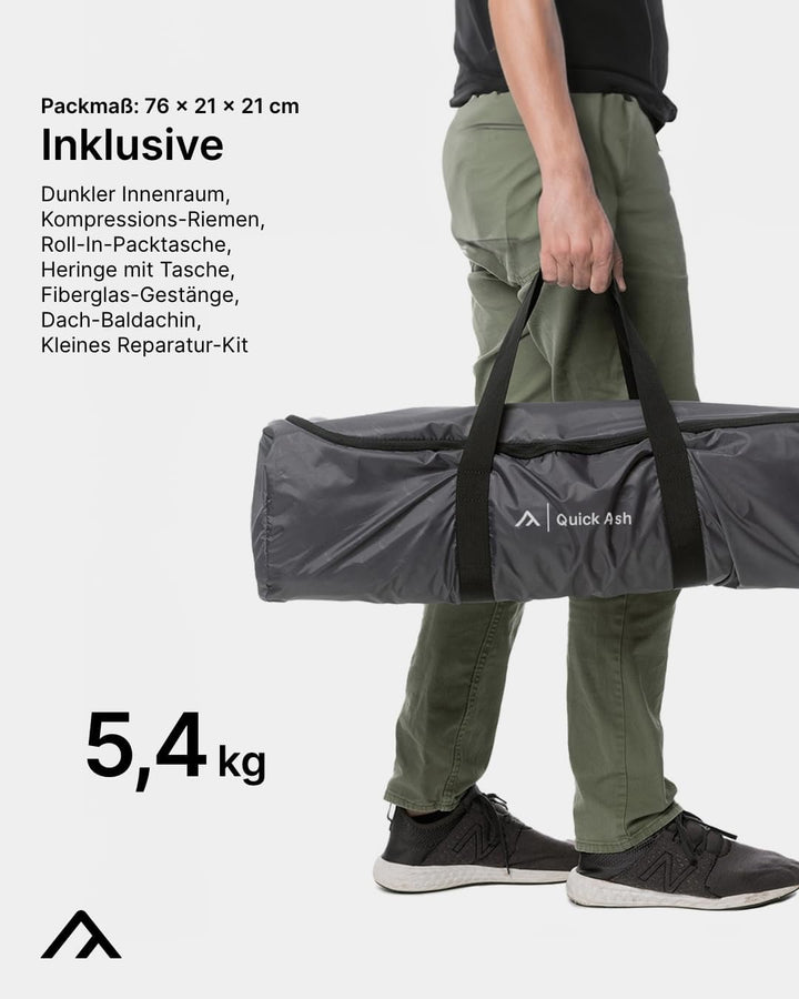 qeedo Quick Ash Dark Series Sekundenzelt innen komplett verdunkelt, wasserdicht, leicht & robust - C